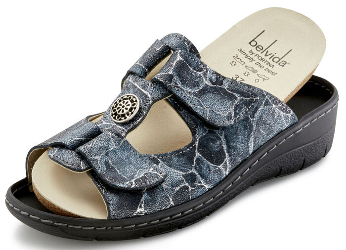 Muiltjes gemaakt van glanzend suède met reliëf en print BLAUW