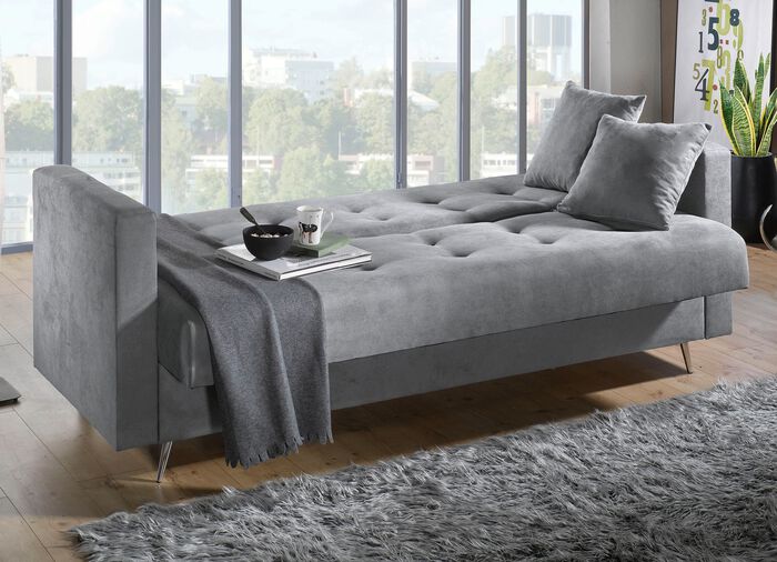 Slaapbank op chromen poten met bedkast 