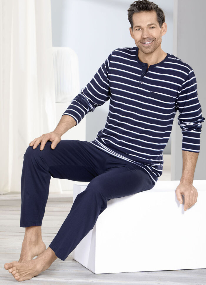 Two-pack pyjama met knoopsluiting en open manchetten 