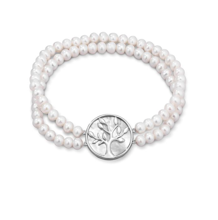 Elastische 2-rijige armband met zoetwaterkweekparels 