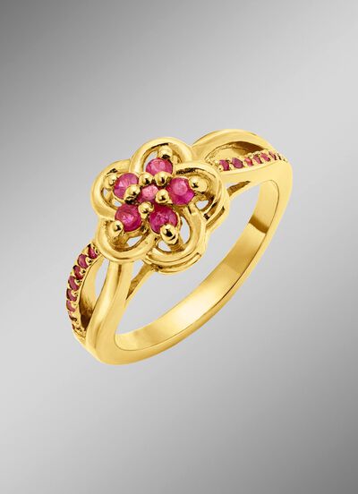 Vergulde damesring met echte robijn 