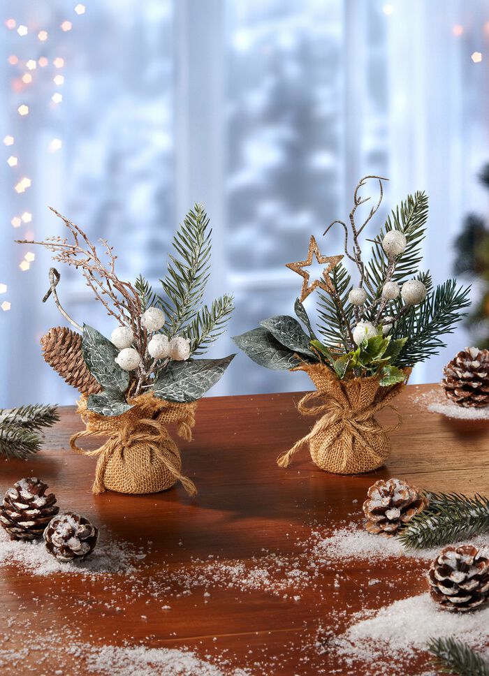 Dennentakken in een jute zak, set van 2 