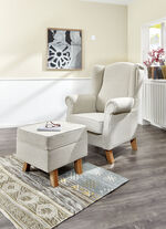Oorfauteuil met kruk BEIGE/BEUKEN