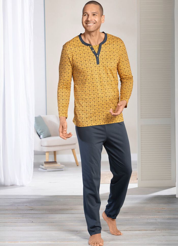 Pyjama met knoopsluiting en open manchetten 