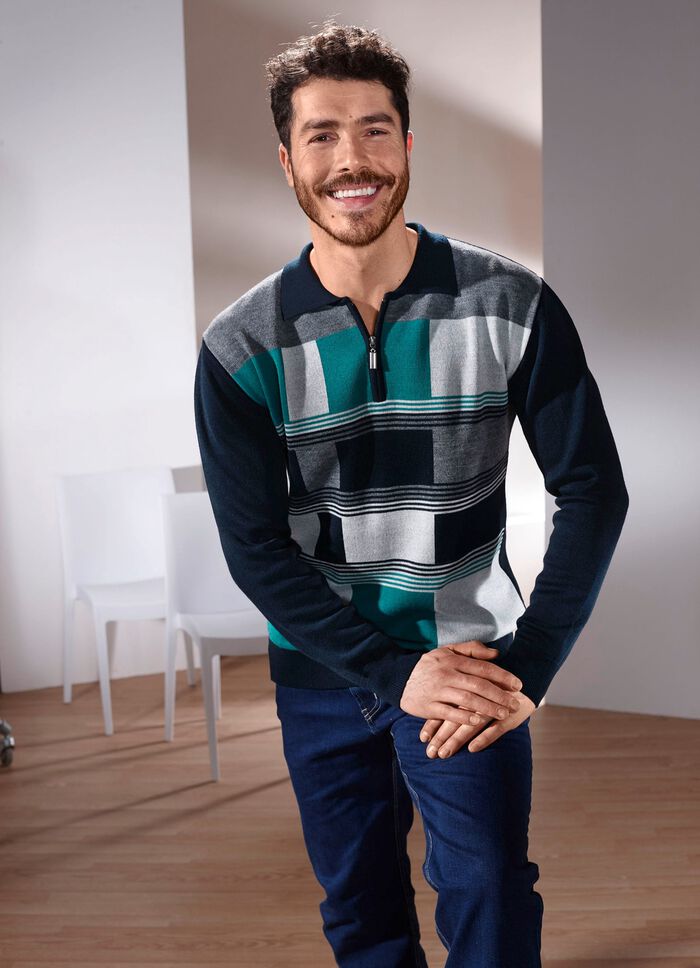 Sportieve polotrui in 2 kleuren MARINEPETROLGRIJS GEM&Ecirc;LEERD