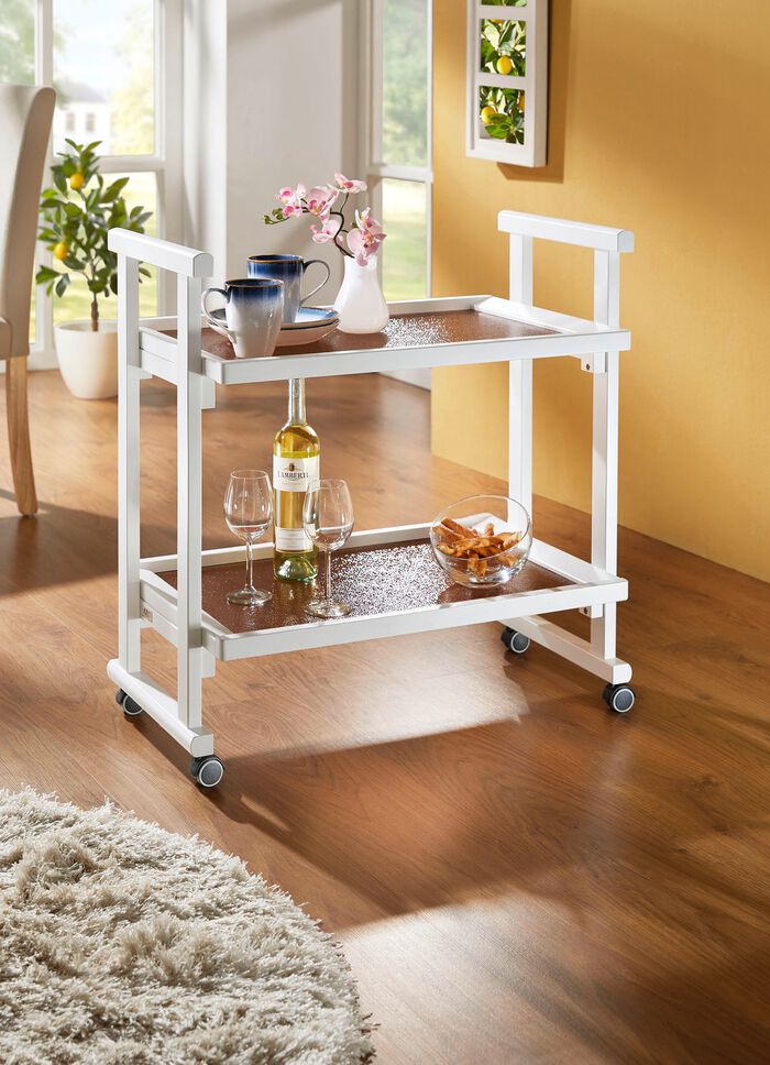 Serveerwagen van massief beukenhout WIT
