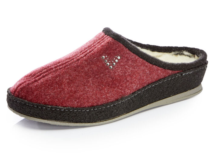 Ademende damespantoffels, met nieuwe wol BORDEAUX-ZWART