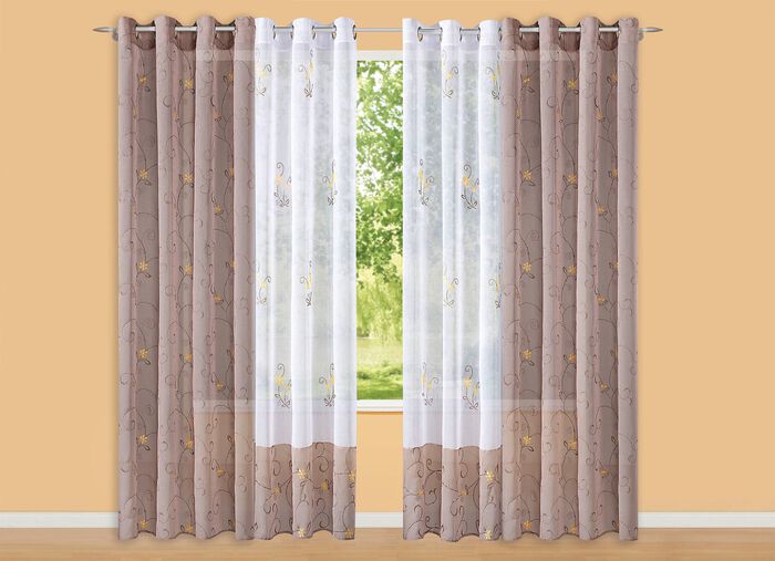 All-over geborduurd gordijn met gekleurde basis TAUPE