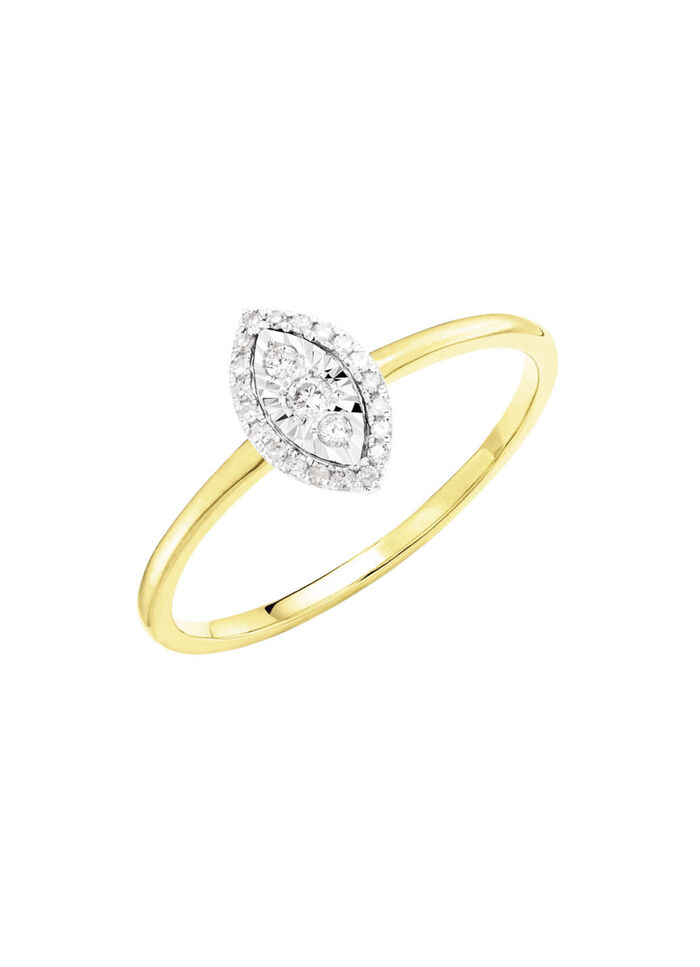 Damesring met 3 briljant geslepen diamanten en 20 diamanten 