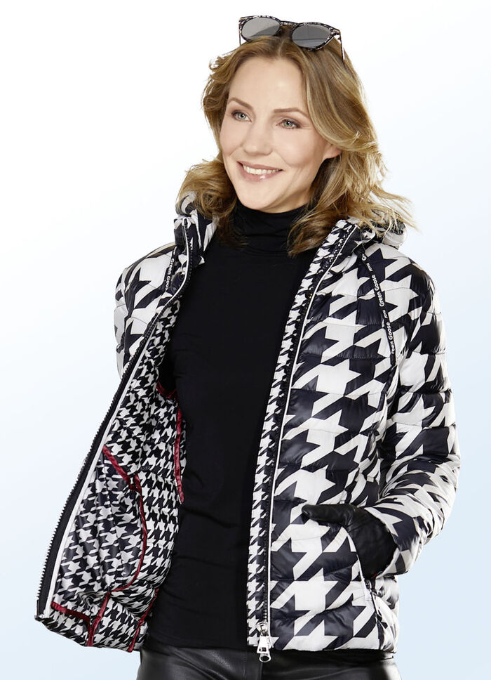 Functioneel kort jasje met pied-de-poule-motief 