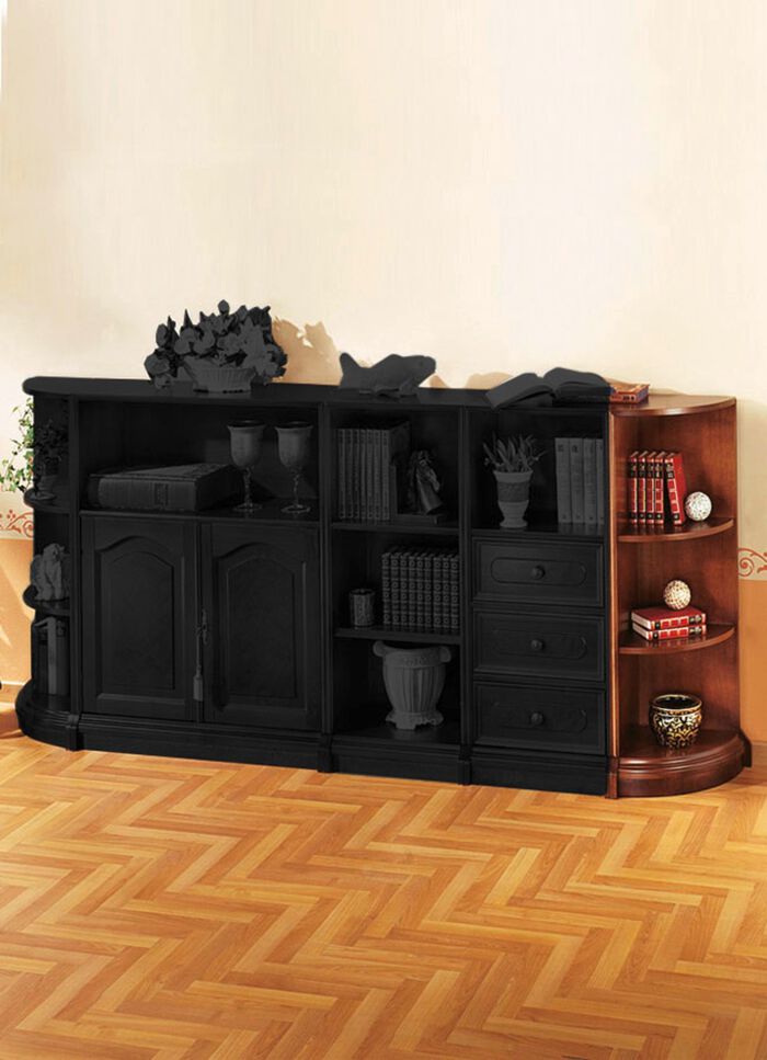 Gedeeltelijk massieve meubelserie met echt houtfineer NOTENBOOM