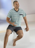 Shorty met streepjesmotief, V-hals en borstzakje 