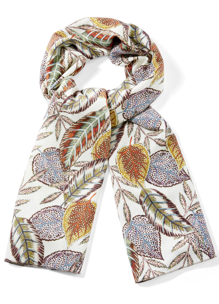 Sjaal met speels herfstbladerendessin ECRU-MULTICOLOR