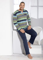 Pyjama met knoopsluiting, garengeverfd gestreept dessin / duurzame katoenteelt 