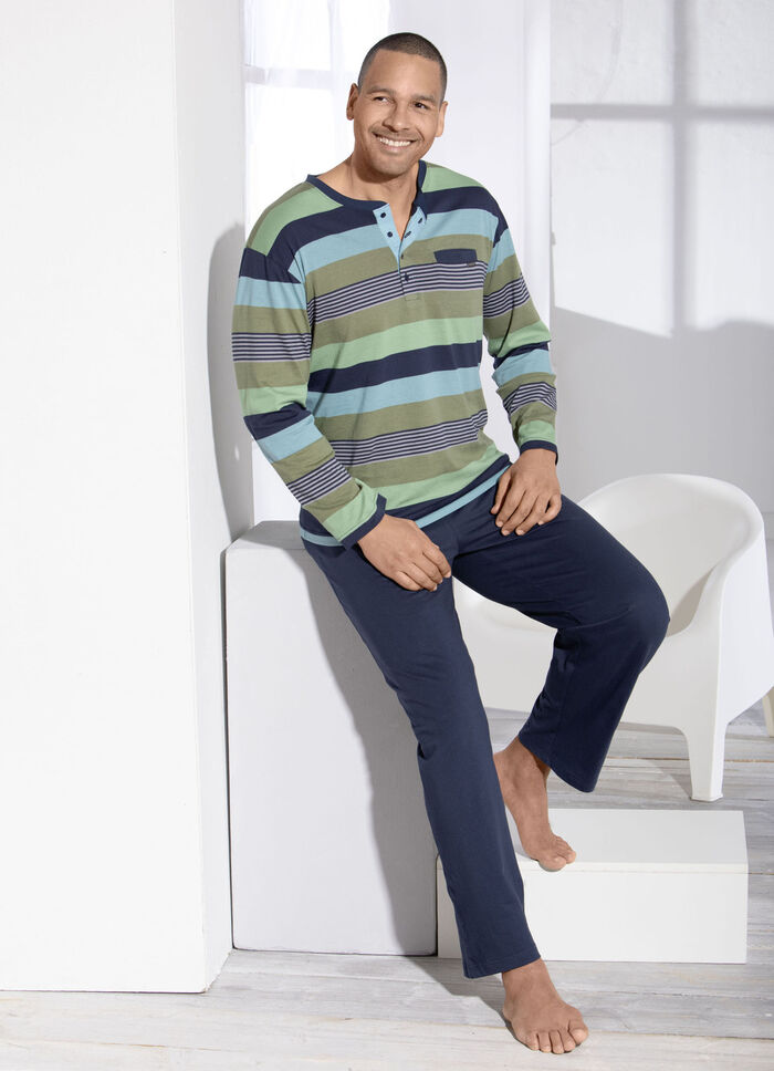 Pyjama met knoopsluiting, garengeverfd gestreept dessin / duurzame katoenteelt 