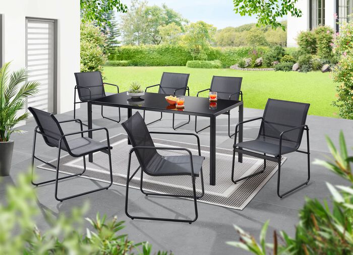 Gartenm&ouml;bel-Set mit pulverbeschichtetem Stahlrahmen, 7-teilig 