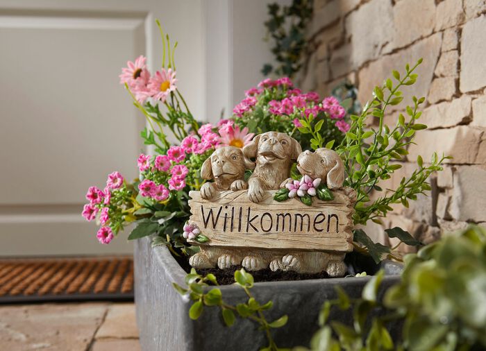 Welkom met honden of katten gemaakt van polyresin GRIJS