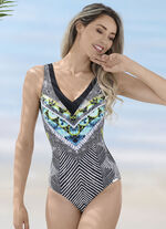 Sunmarin-badpak met geplaatst printdessin en halve corsage, tot cup F 