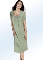 Set van drie nachthemden met geborduurd kant, kuitlengte en korte mouwen 