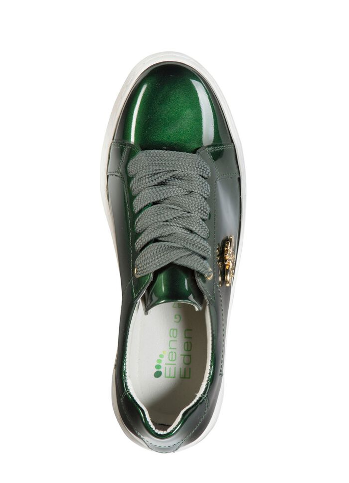 ELENA EDEN sneakers gemaakt van lakleer met elegante metalen sieraden DONKERGROEN