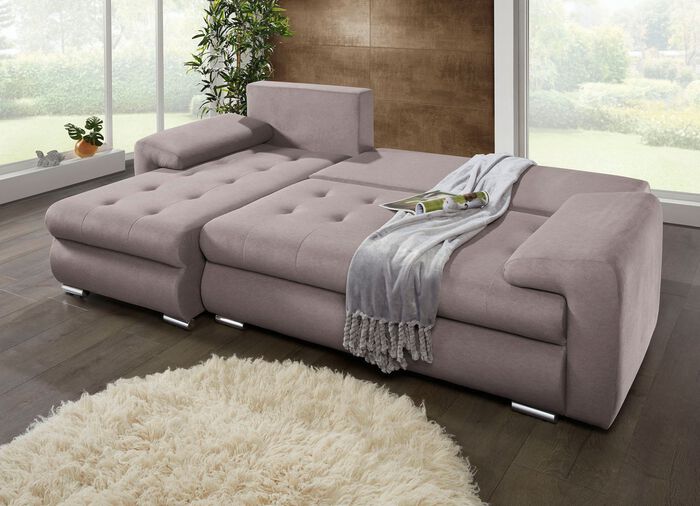 Gestoffeerde hoek met bedfunctie en bedkast TAUPE