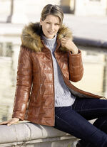 Leren jack met rand van imitatiebont 