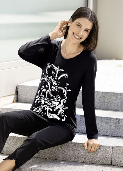 Shirt met decoratieve contrastprint in 2 kleuren 
