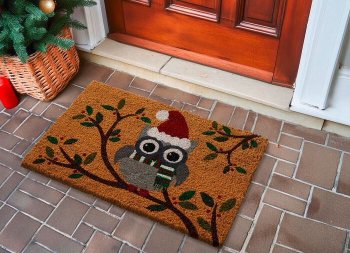 Kokos deurmat met uilenmotief 