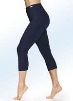 Verpakking van twee capribroeken met elastische band 1 X GRIJS GEM&Ecirc;LEERD, 1 X MARINE