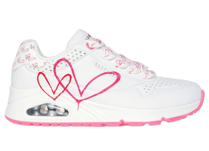SKECHERS veterschoenen met schattige hartjesprint WIT-ROZE