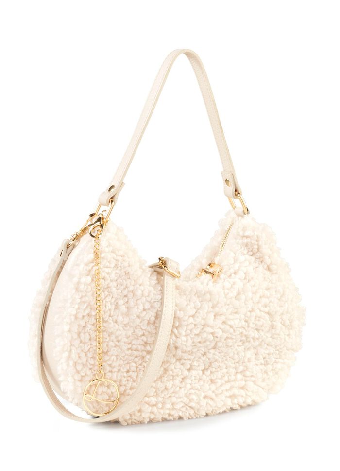 Tas Laurina van knuffelig teddypluche en generfd kalfsleer 