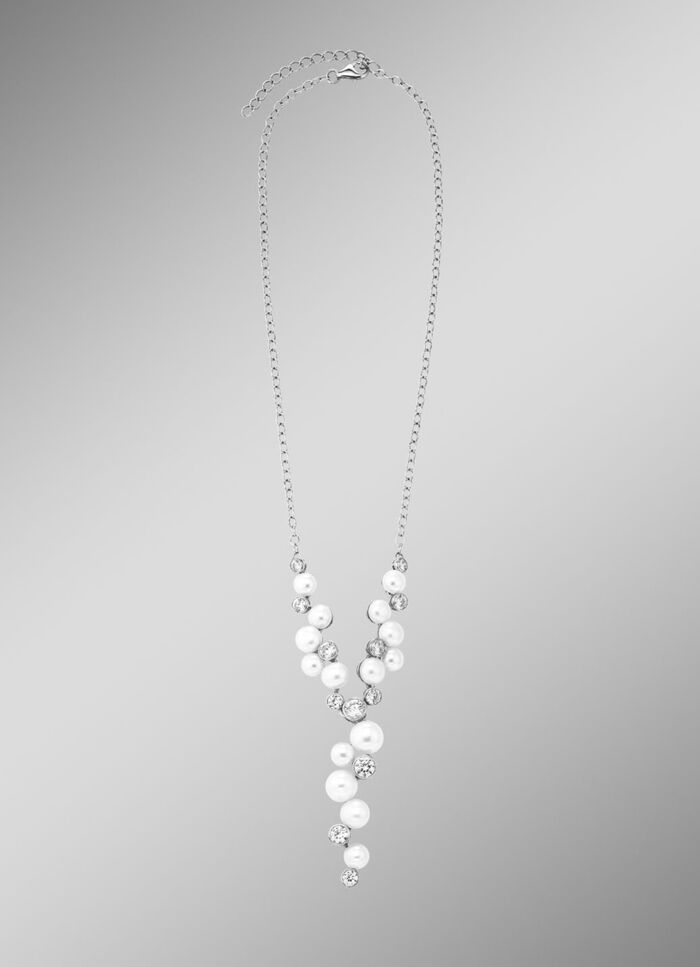 Y-ketting met zoetwaterparels en synthetische zirkonia 