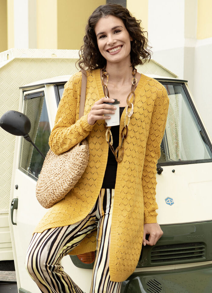 Lang vest met Ajour dessin SAFRAAN