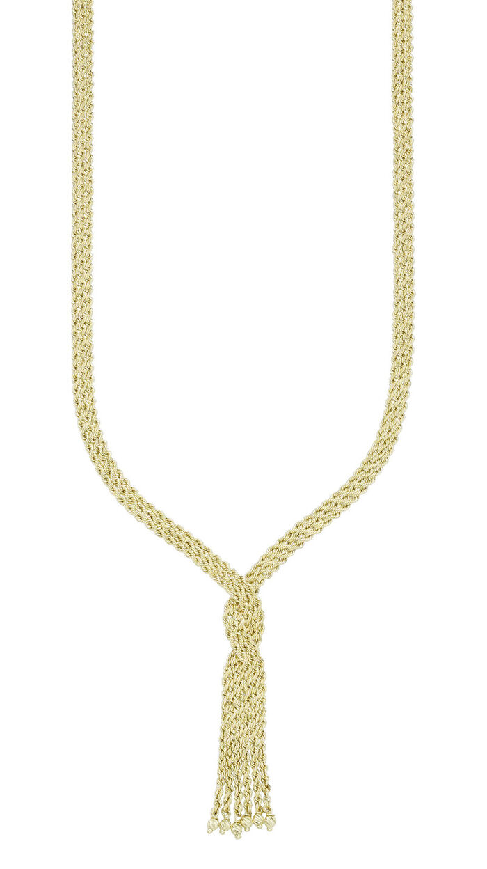 In een interessant ontwerp: Ketting met 3 rijen koord 