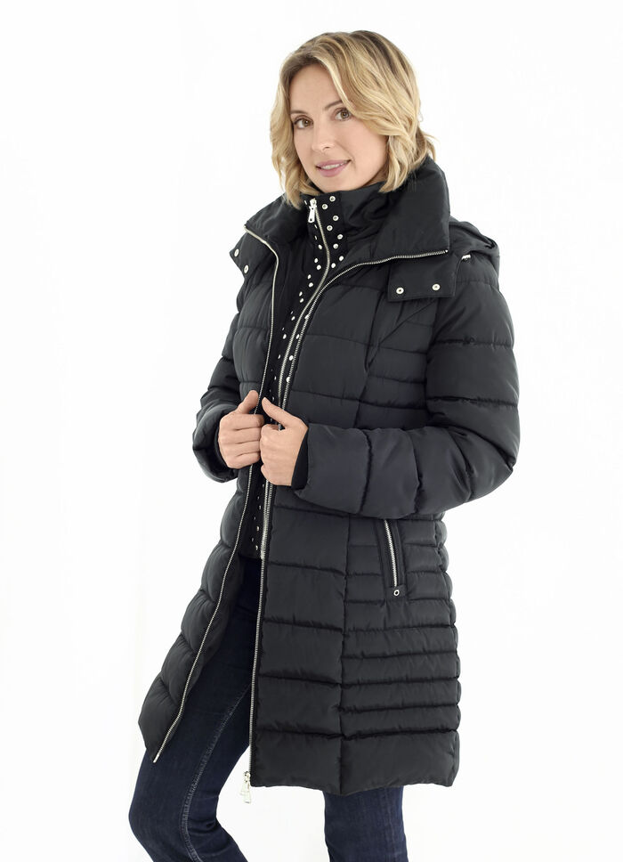 Lange jas met lussen op de afneembare capuchon 