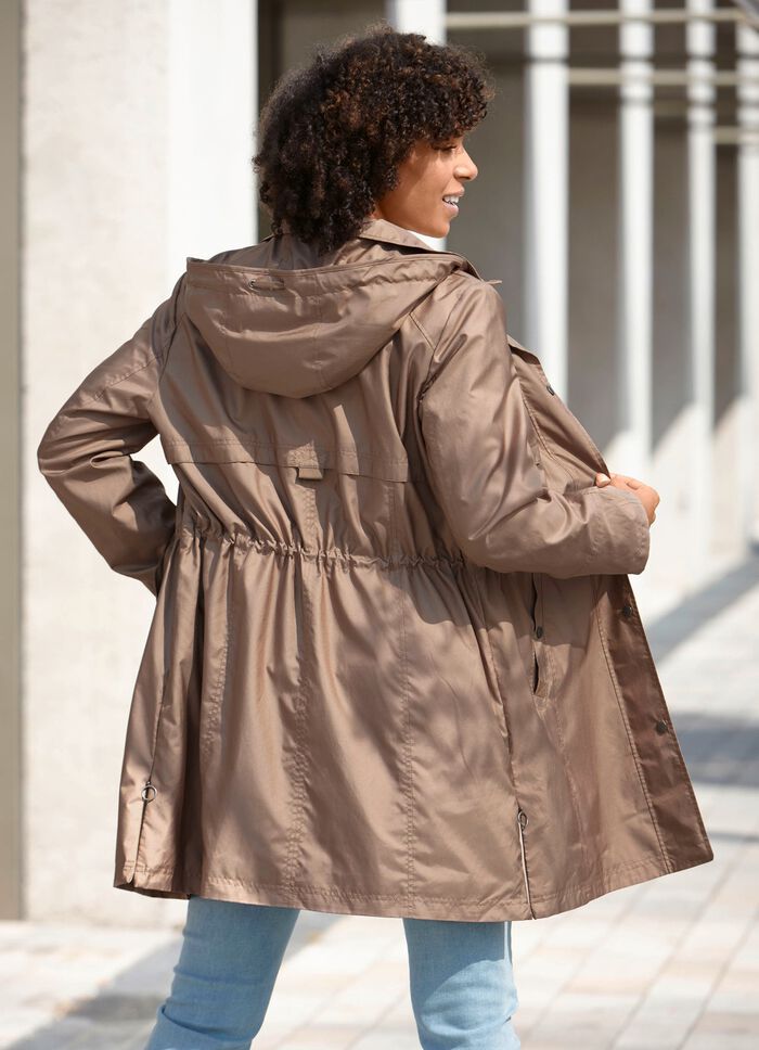 Functionele korte mantel met afneembare capuchon 