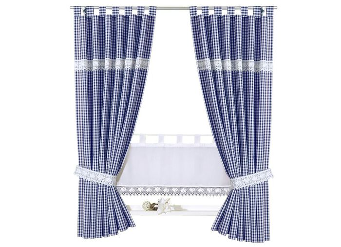 Overgordijn met gehaakte boord BLAUW-WIT