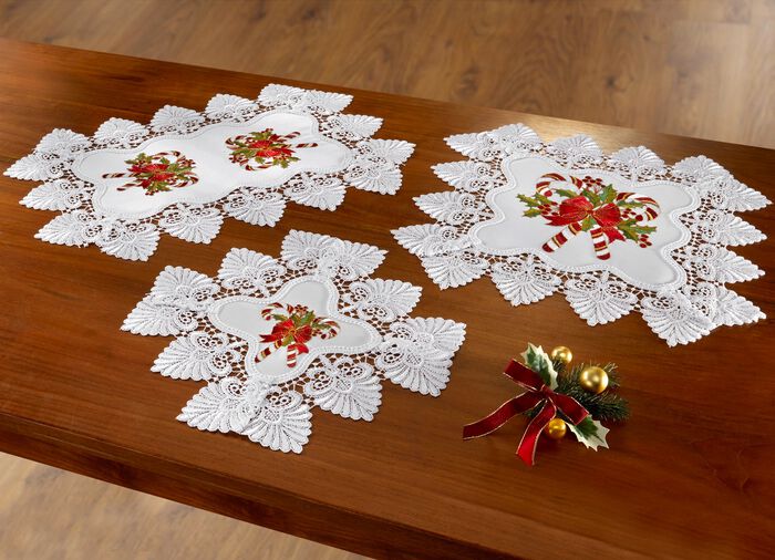 Tafel- en kamerdecoratie met kanten rand WIT-MULTICOLOR