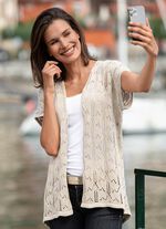 Gebreid vest met ajourmotief BEIGE