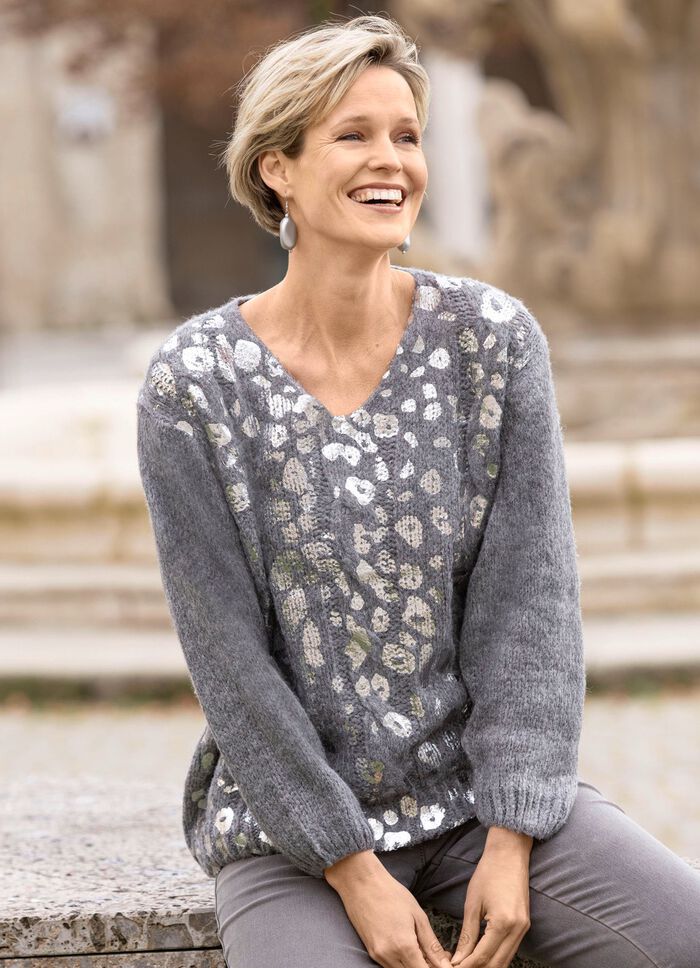 Trui met glanzende folieprint GRIJS-ZILVERKLEURIG