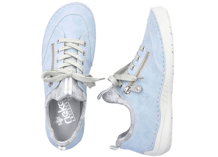 Rieker veterschoen van textiel met bloemenprint en metallic glans LICHTBLAUWGRIJS