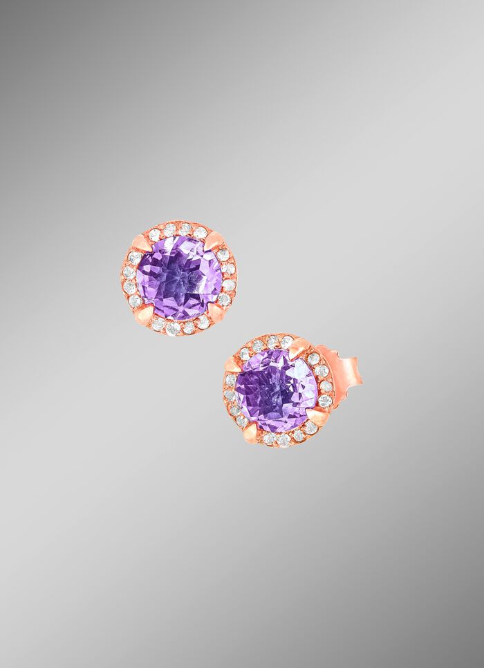 Sprankelende oorknopjes met echte amethist en echte witte topaas 