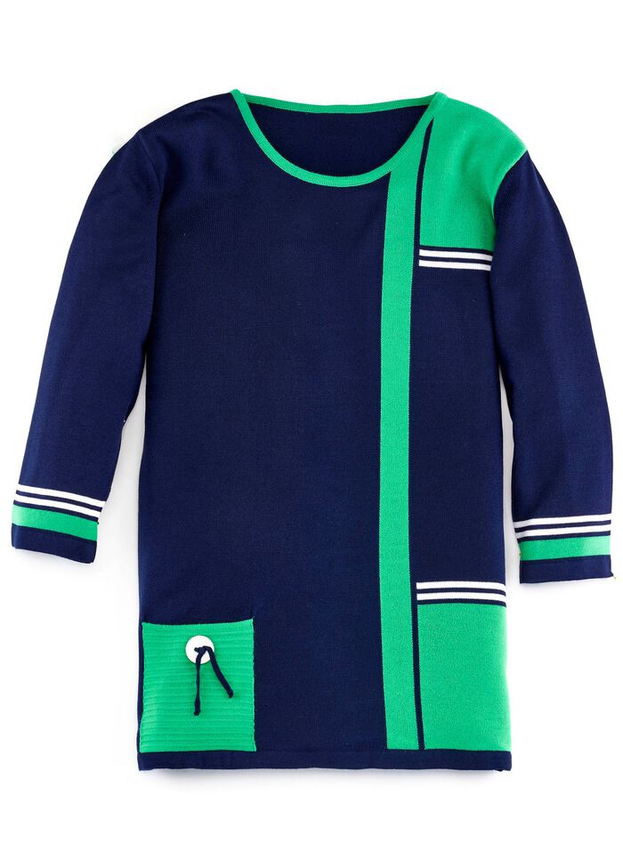 Trui met decoratieve contrasten MARINE-GROEN-WIT