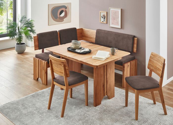 Hoekbankset met frame van massief, geolied eikenhout EIKEN-DONKERBRUIN