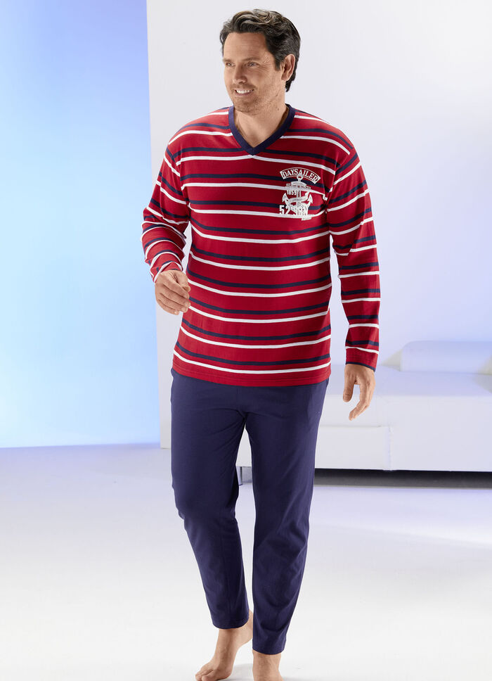 Pyjama met V-hals en garengeverfd gestreept dessin 