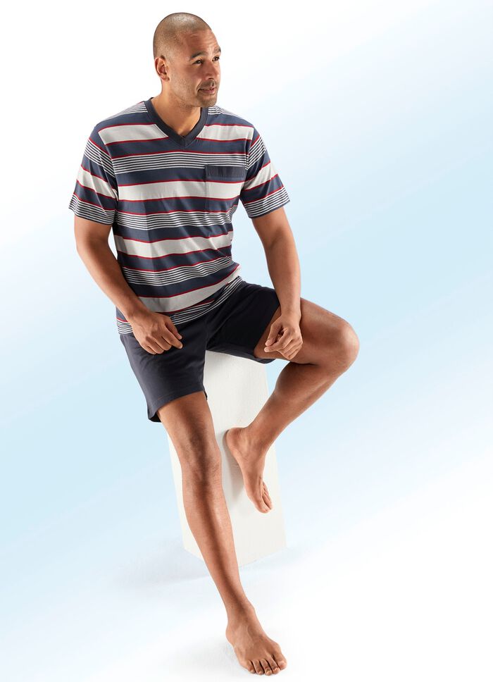 Set van twee shortys met V-hals, borstzak en garengeverfd gestreept ontwerp 