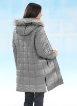 Korte jas met bies van imitatienappaleer STEENGRIJS