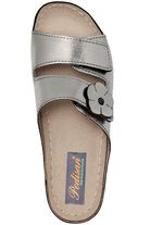 Comfortabele damesmuiltjes, breedte G, met leren bloem ANTIEK BRONS