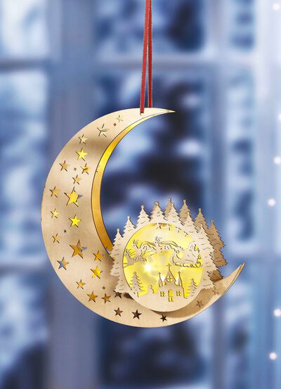 Verlichte maan van hout 