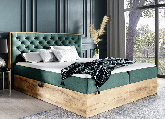 Boxspringbed met nachtkastje en topmatras DONKERGROEN